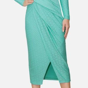 RACHEL Rachel Roy Blue Green Eyelet Midi Wrap Dress Sz S